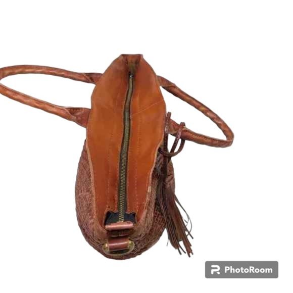 Patricia Nash Emiliano Med Rust Leather Tote Bag Woven With Tassels Purse - Picture 10 of 16